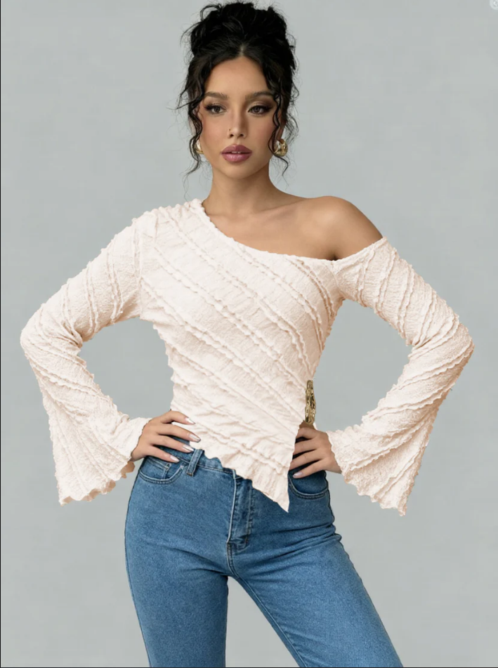Everyday Chic Stylish Top for Women Puff Sleeve Jacquard Blouse