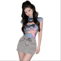 Retro Slim Top for Women Vintage Style Polyester Fashion